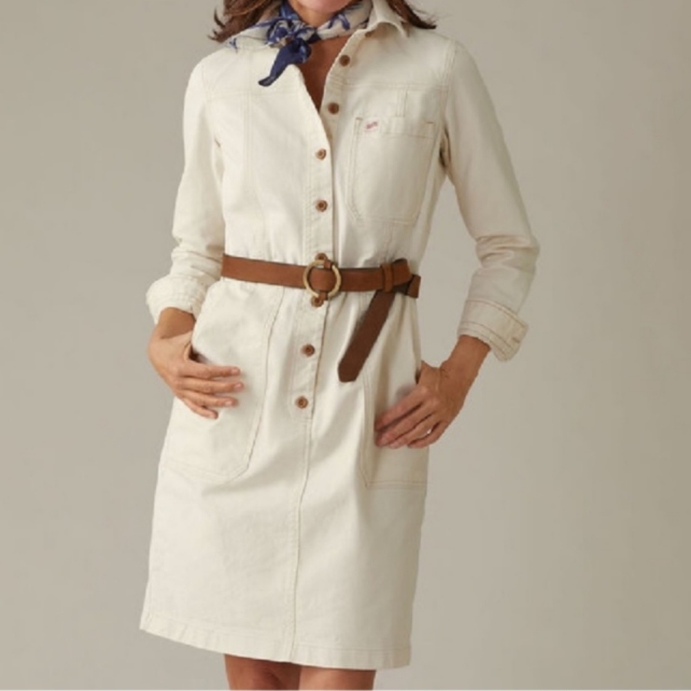 Duluth Trading Posts Linen Khaki Short dress Utility Dress Size Large